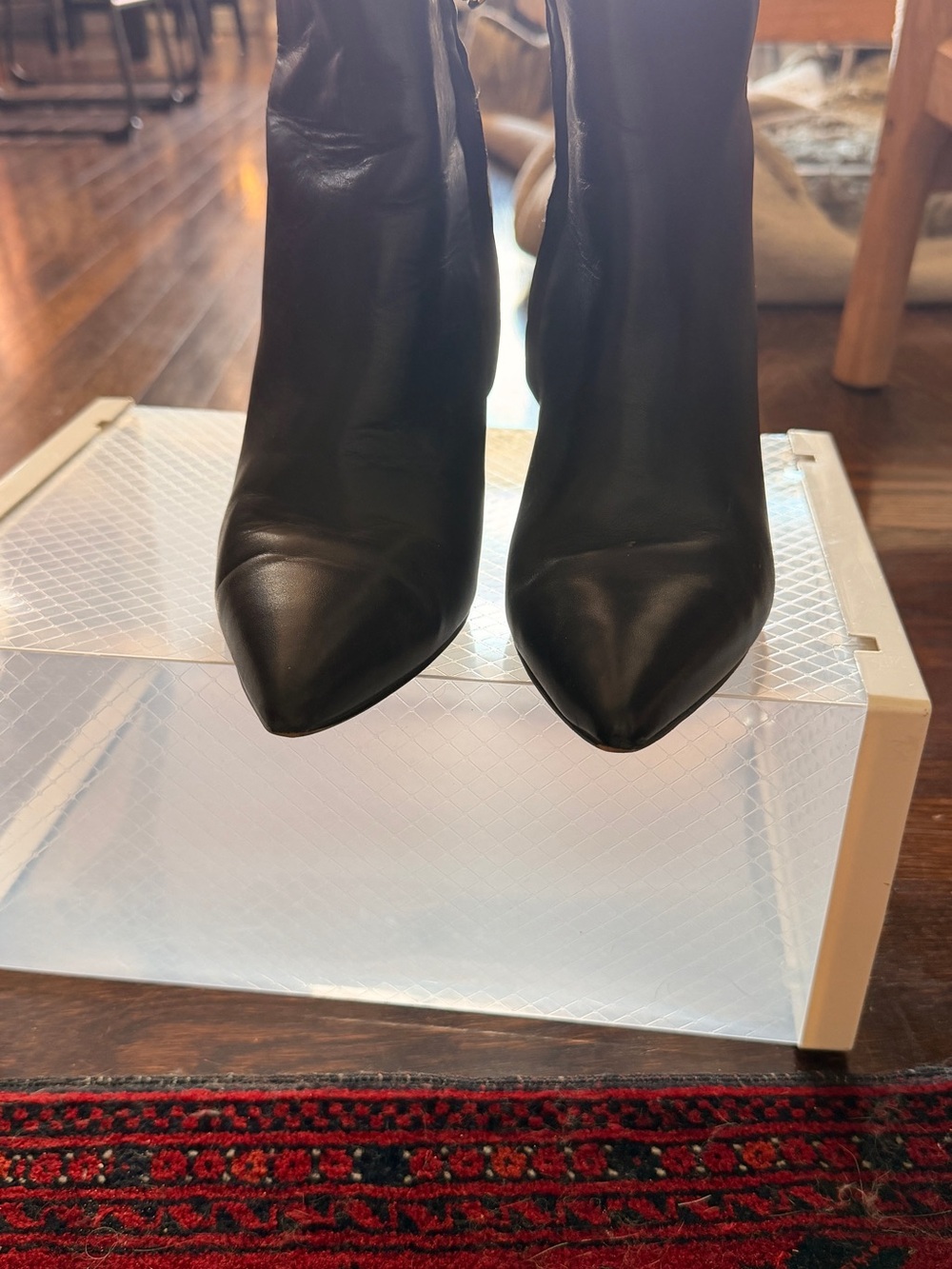 Sam Edelman Pointed Toe Black Leather Heeled Boots